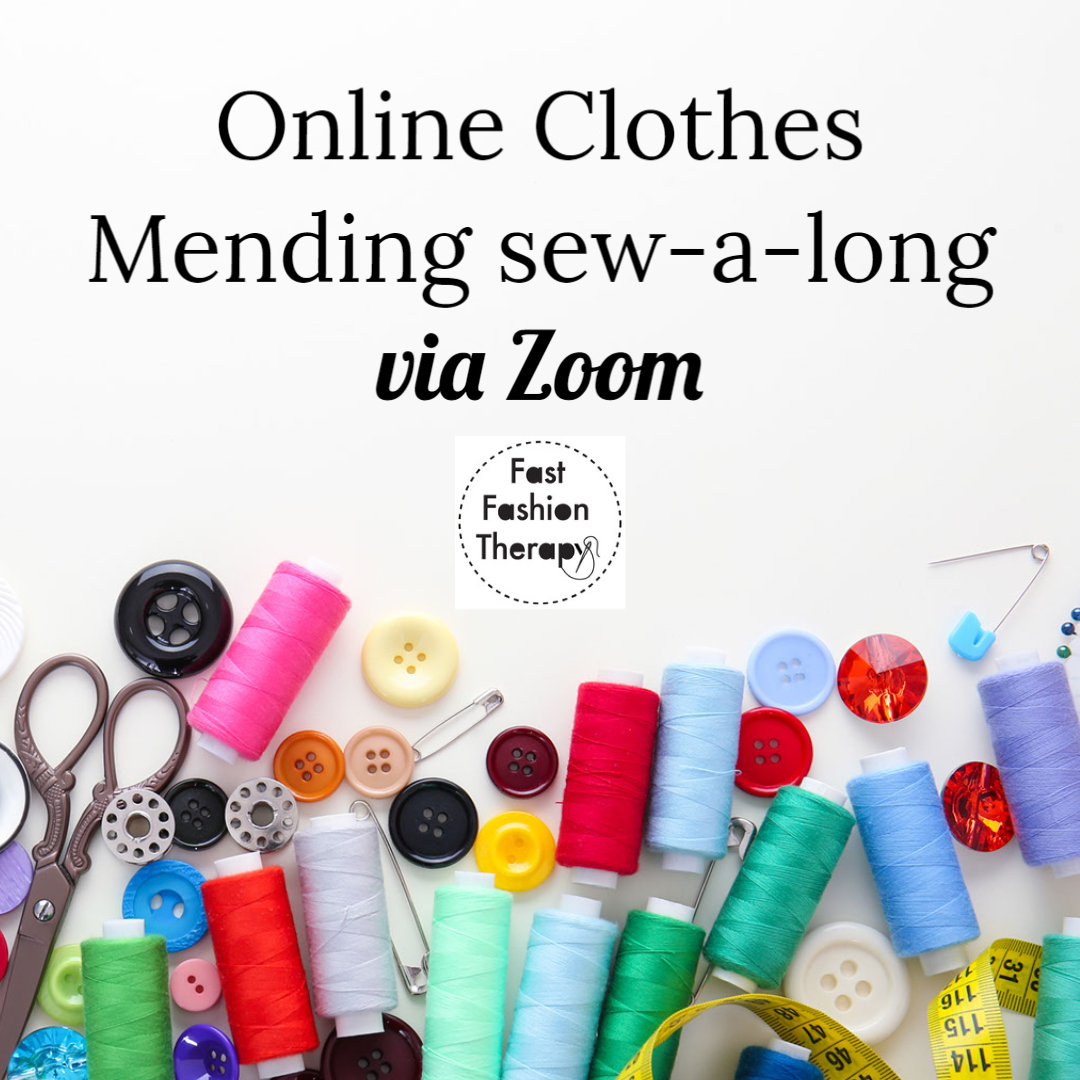 online sewing workshop. Learn to recycle through visible mending, upcycled fashion, denim repair, darning and patching clothes